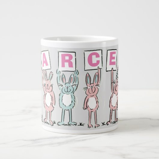 6 Buchstabenbezeichnung mit lustigen Kaninchen Jumbo-Tasse (Vorderseite)