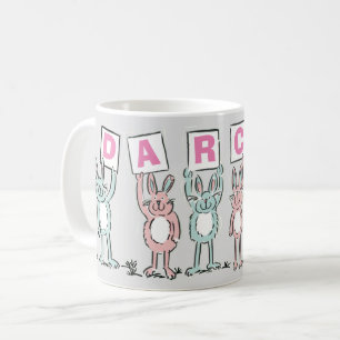 6 Buchstabenbezeichnung mit lustigen Kaninchen Kaf Kaffeetasse