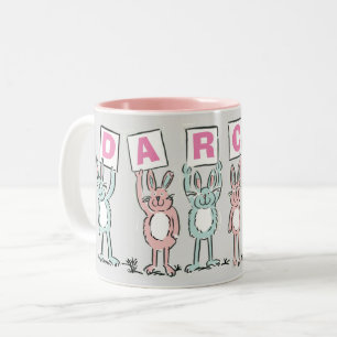 6 Buchstabenname mit lustigen Kaninchen Zweittonka Zweifarbige Tasse