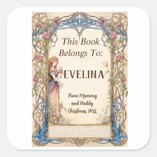 6 Buchzeichen - Märchenprinzessin Quadratischer Aufkleber (Vorderseite)