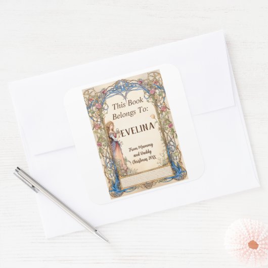 6 Buchzeichen - Märchenprinzessin Quadratischer Aufkleber (Umschlag)