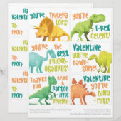 6 Dinosaurier Kinder Valentinstag Cards Briefbogen (Vorne/Hinten)