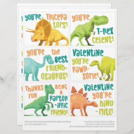 6 Dinosaurier Kinder Valentinstag Cards Briefbogen