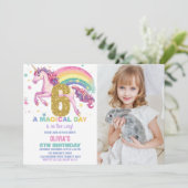 6. Einhorn Geburtstag Einladung mit Bild (Stehend Vorderseite)