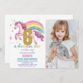 6. Einhorn Geburtstag Einladung mit Bild (Vorne/Hinten)