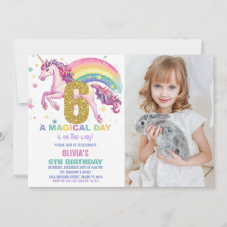 6. Einhorn Geburtstag Einladung mit Bild
