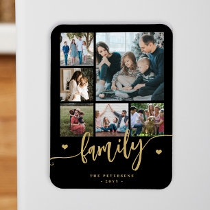 6 Familienfoto-Kollage schwarze goldene Schrift Magnet