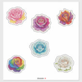 6 farbige Rosen Aufkleber (Blatt)
