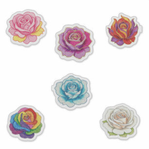 6 farbige Rosen Aufkleber
