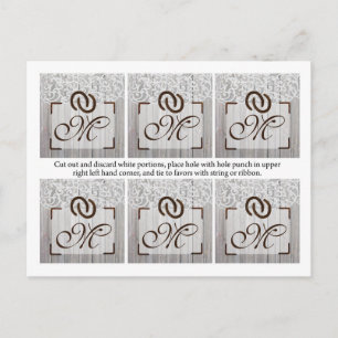 6 Favor Tags Hochzeit Hufeisen auf Holzspitze Postkarte