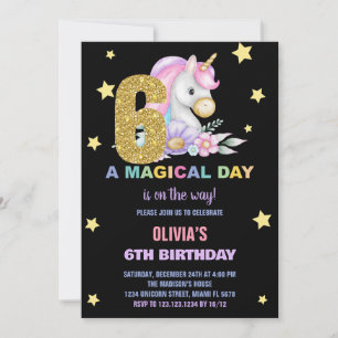 6. Floral Unicorn Geburtstag Einladungen