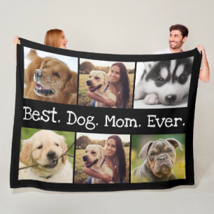 6 Foto Beste Hund-Mama je Collage Schwarz-Weiß Fleecedecke