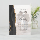 6-Foto Black Gold Agate Hochzeit Einladung (Stehend Vorderseite)