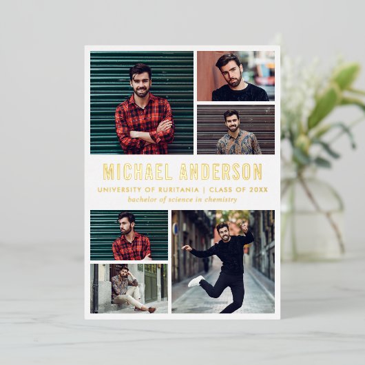 6 Foto Chalkboard Graduierungsparty Folieneinladung (Stehend vorne)