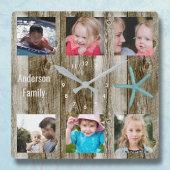 6 Foto Collage Beach Plank Quadratische Wanduhr