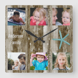 6 Foto Collage Beach Plank Quadratische Wanduhr