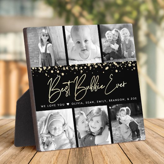 6 Foto Collage Bestes Bubbie je Black Gold Script Fotoplatte