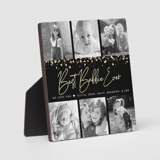 6 Foto Collage Bestes Bubbie je Black Gold Script Fotoplatte (Vorderseite)
