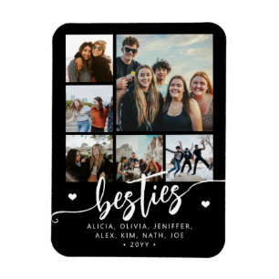 6 Foto-Collage Besties Schwarz-Weiß-Schrift Magnet