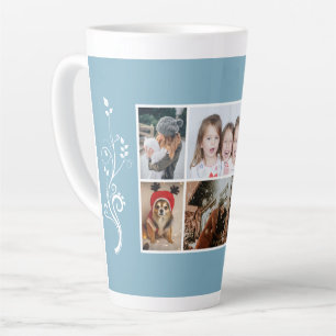 6 Foto-Collage Blätter Blau Weihnachten Familie Milchtasse