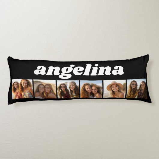 6 Foto Collage - Chunky Script - Schwarzweiß Seitenschläferkissen (Rückseite)