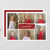 6-Foto Collage Dark Red Custom Abschluss Einladung (Vorne/Hinten)