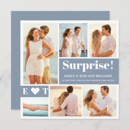 6 Foto Collage Dusty Blue Verlobung Ankündigung (Vorne/Hinten)