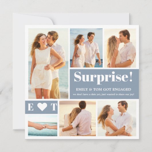 6 Foto Collage Dusty Blue Verlobung Ankündigung (Vorderseite)