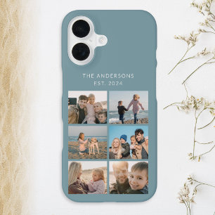 6 Foto-Collage Familienurlaub Personalisiert Aqua iPhone 16 Hülle