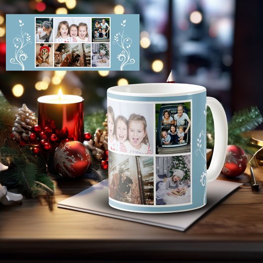6 Foto Collage Foliage Blue Christmas Family Kaffeetasse