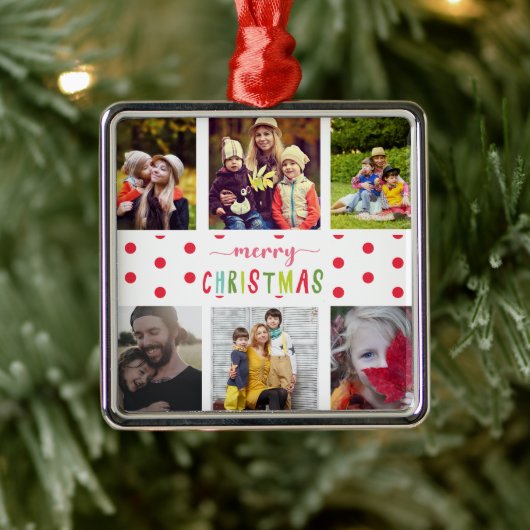 6 Foto Collage Frohe Weihnachten farbenfroh Ornament Aus Metall (Baum)