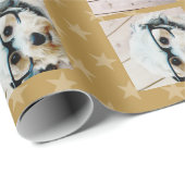 6 Foto Collage Frohe Weihnachts-Script Gold Stars Geschenkpapier (Rolleneckpunkt)