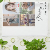 6 Foto Collage Frohe Weihnachtsfamilie Geschirrtuch (Gefaltet)