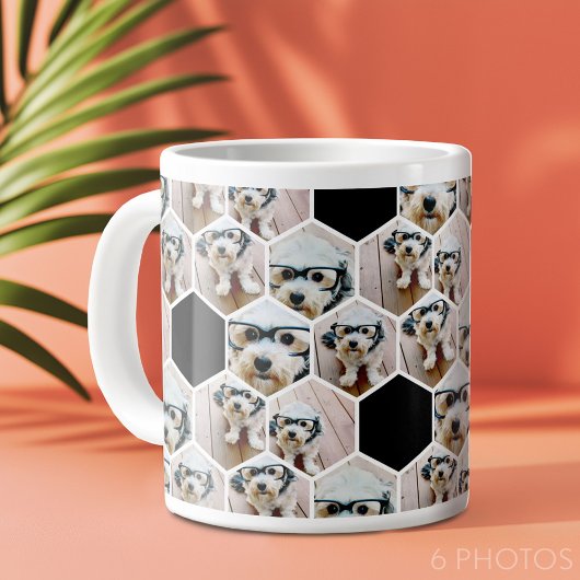 6 Foto Collage - Funkes Hexagon-Muster Jumbo-Tasse