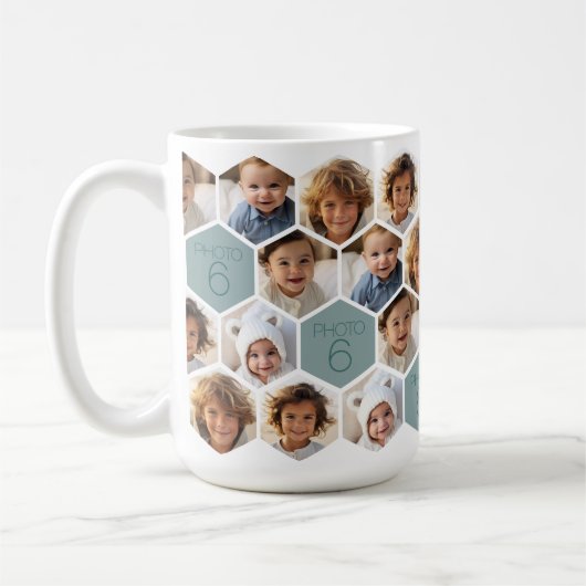 6 Foto Collage - Funkes Wabenmuster - weiß Kaffeetasse (Links)