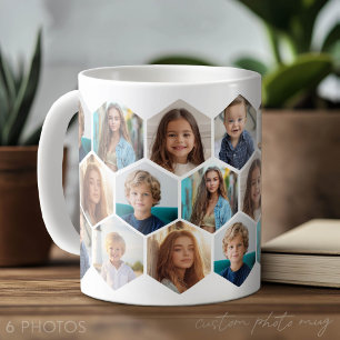 6 Foto-Collage - funkiges Honigwabenmuster - weiß Kaffeetasse