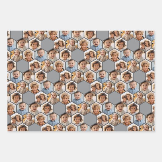 6 Foto Collage - Funky hexagon Honeycomb Muster Geschenkpapier Set (Vorderseite 3)