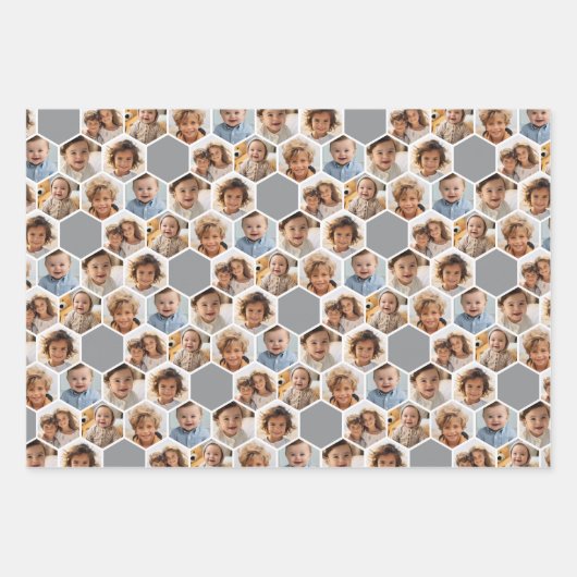 6 Foto Collage - Funky hexagon Honeycomb Muster Geschenkpapier Set (Vorderseite 2)