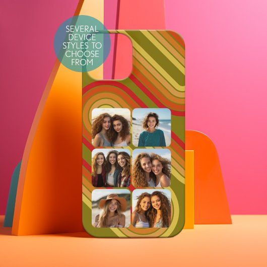 6 Foto Collage Funky Line Art - Sonnenuntergang iPhone 15 Hülle