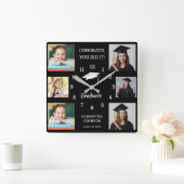 6 Foto Collage Glückwunsch Grad 2025 Schwarz Quadratische Wanduhr (Zuhause)
