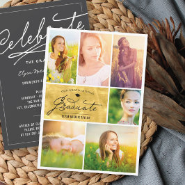 6 Foto Collage Gold Foil Trendy Graduation Party Einladung