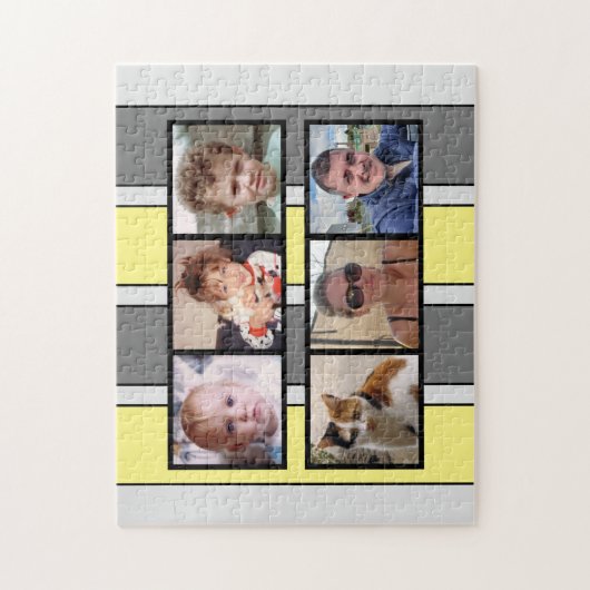 6 Foto Collage grau-gelbe Streifen Puzzle (Vertikal)