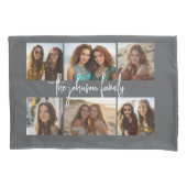 6 Foto Collage Grid - White Custom Text - Grau Kissenbezug (Vorderseite)