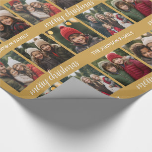 6 Foto-Collage - Großes Frohe Weihnachten Schriftz Geschenkpapier