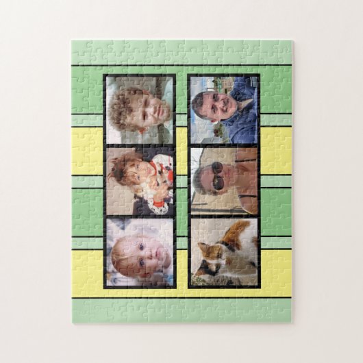 6 Foto, Collage, grüne gelbe Streifen Puzzle (Vertikal)