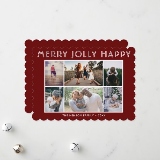 6 Foto Collage Merry Jolly Happy Weihnachten (Vorderseite/Rückseite Beispiel)
