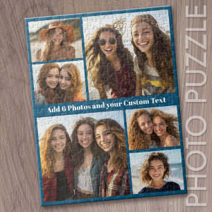 6-Foto-Collage mit klobigem Text - modern dunkelbl Puzzle