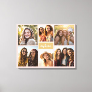 6 Foto-Collage Name Minimalist - Farbe editierbar Leinwanddruck