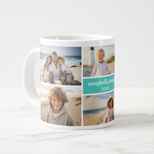 6 Foto-Collage Name Minimalist - Skripttext Jumbo-Tasse (Vorderseite Links)