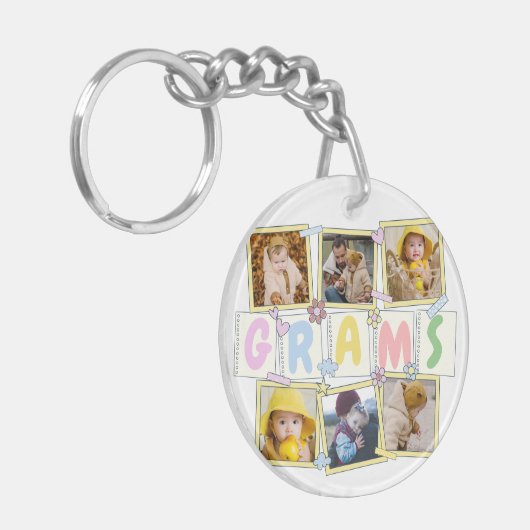 6 Foto Collage Niedlich Baby Pink Blue Granny Schlüsselanhänger (Vorderseite links)
